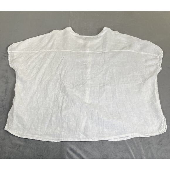 2)Tahari Womens Medium Light Blue & White Linen Button Front Oversized Shirt - Picture 15 of 15